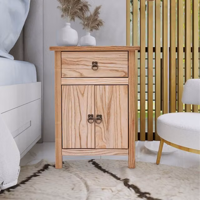 Cabinet Bits Montese Brown Ash Wood 1 Drawer 2 Door Bedside Cabinet