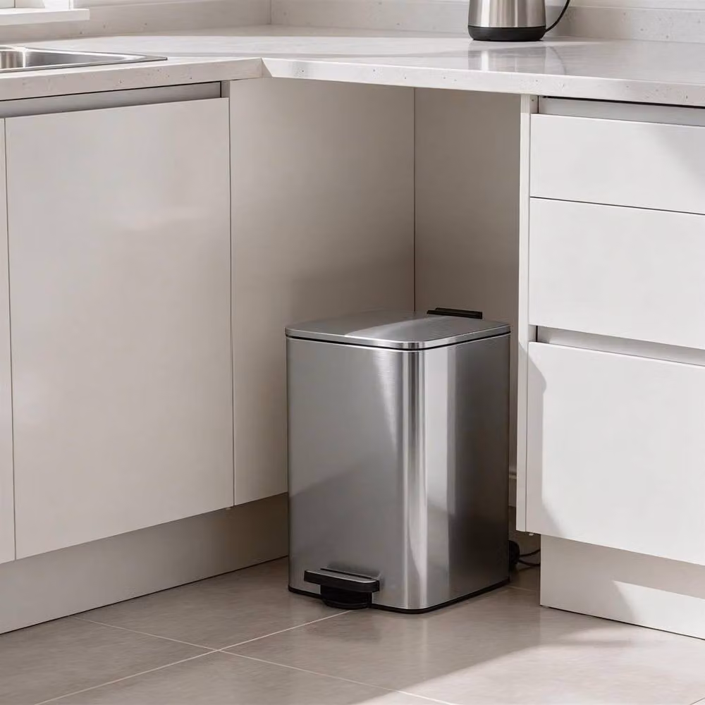 Harbour Housewares Square Stainless Steel Kitchen Pedal Bin, 20L, Silver – 2