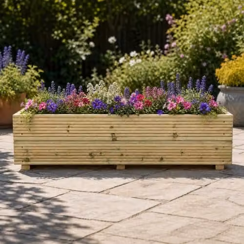 Planter Potters Brown Wooden Planter Tub for Ornamental, Herb and Vegetable Gardens W/D/H: 120 x 35 x 33 cm – 3