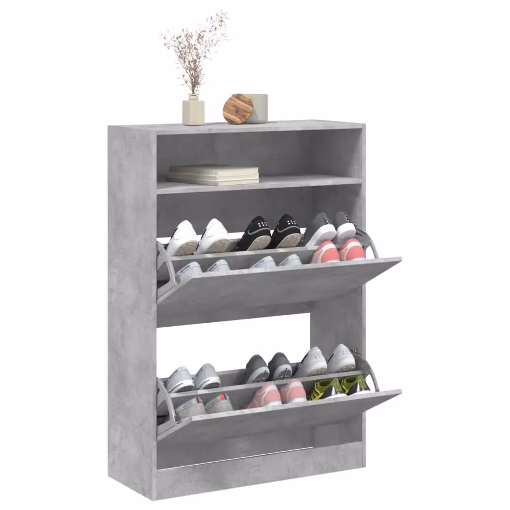 Berkfield Home Modern Shoe Cabinet in Grey with 2 Tilting Compartments, W/D/H: 80 x 34 x 116 cm – 2