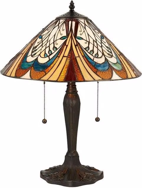 Loops Tiffany Glass LED Table Lamp in Dark Bronze and Multicolour Glass – 1