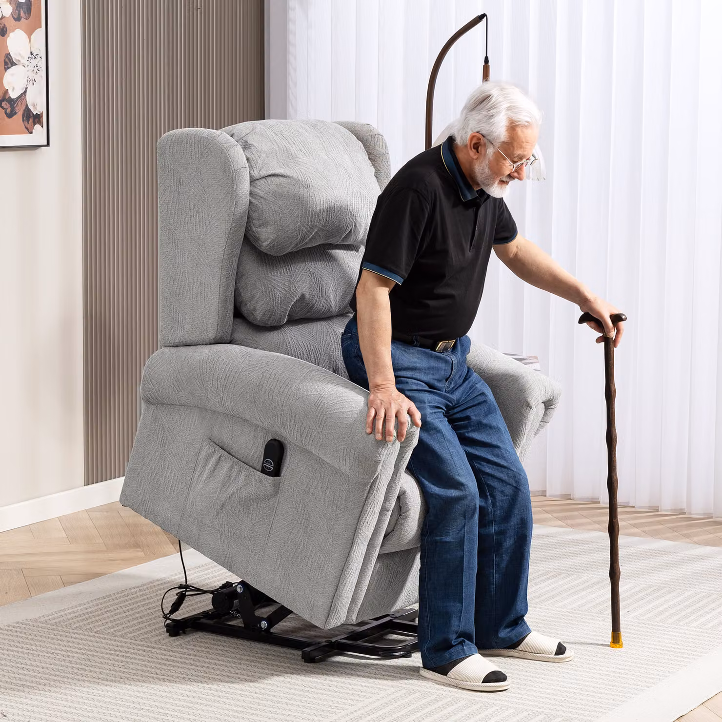 HOMCOM Grey Velvet Electric Power Lift Recliner Armchair for Seniors with Remote Control – 2