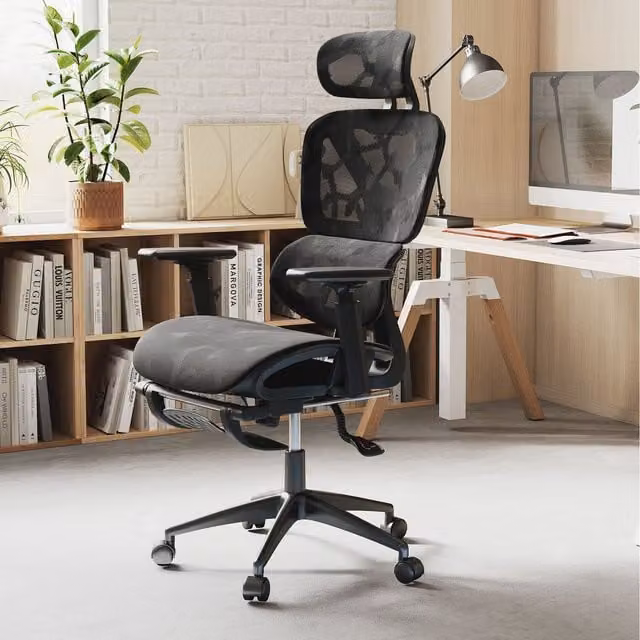 Costway Ergonomic Black Fabric Swivel Office Chair with Headrest and Armrests