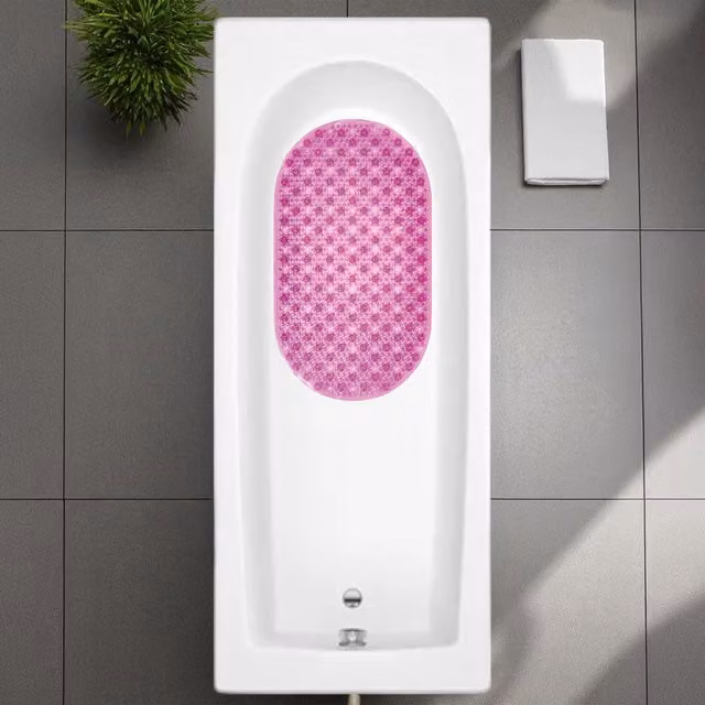 Showerdrape Cleo Oval Pink Anti Slip Bath Mat W: 69 cm, D: 39 cm