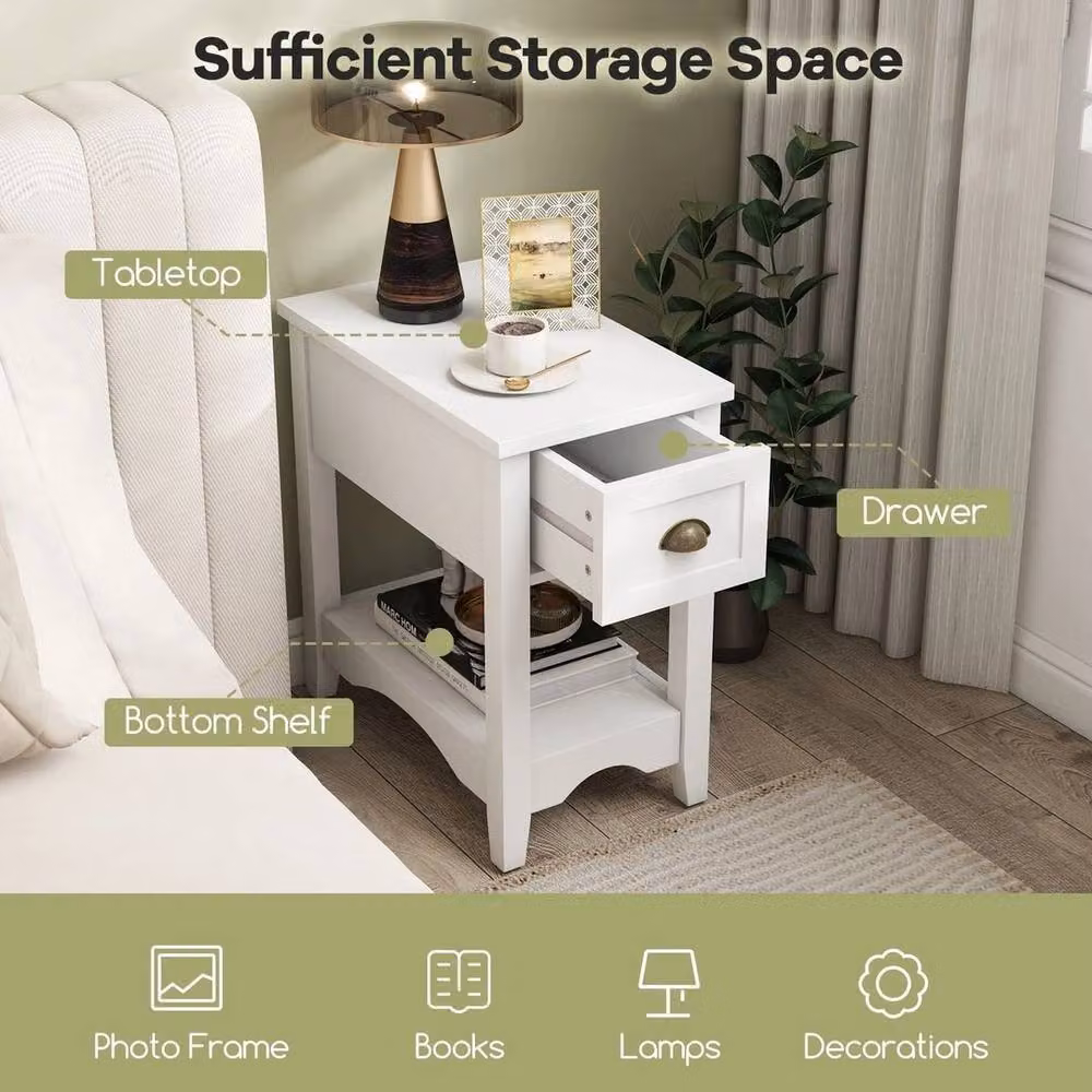 Kelvenix Retro Rectangular Side Table and Nightstand in White – 5