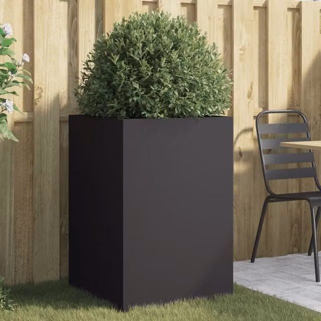 Berkfield Home Steel Planter Tub, Black, W: 52 cm, D: 48 cm, H: 75 cm