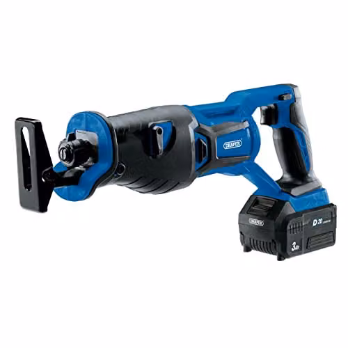 Draper D20 20V Brushless Reciprocating Saw with 3Ah Battery and Fast Charger, Blue – 1