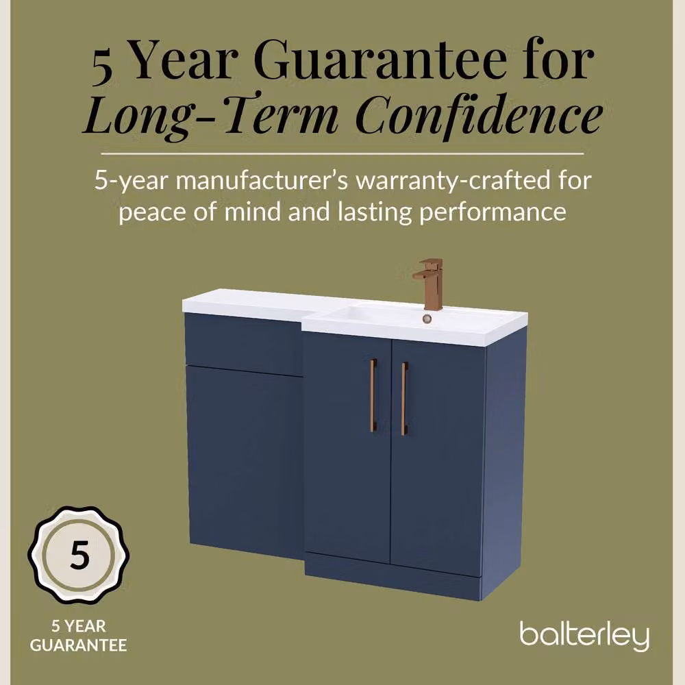 Balterley Blue Modern Right-Hand Vanity and WC Unit Combination with Brushed Bronze Details, W: 110 cm, H: 84 cm – 4