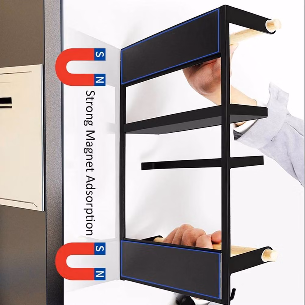 FORGEVIO Black Metal Magnetic Fridge Storage Shelf for Kitchen Spices – 3