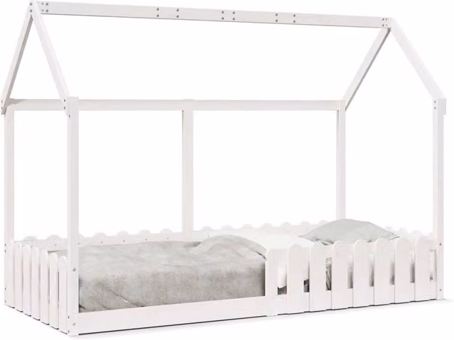 Berkfield Home Kids' House Bed Frame in White Solid Pine Wood, W/D/H: 90 x 200 cm