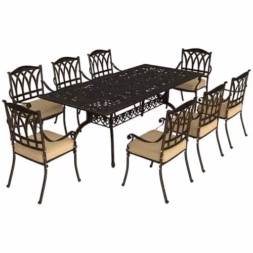 Outsunny 9 Piece Cast Aluminium Garden Dining Set in Bronze Tone – 1