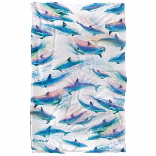 JQ Licensing Dolphin Flow Repeat Pattern Super Soft Fleece Throw Blanket, Multicolour, W: 91 cm, D: 147 cm