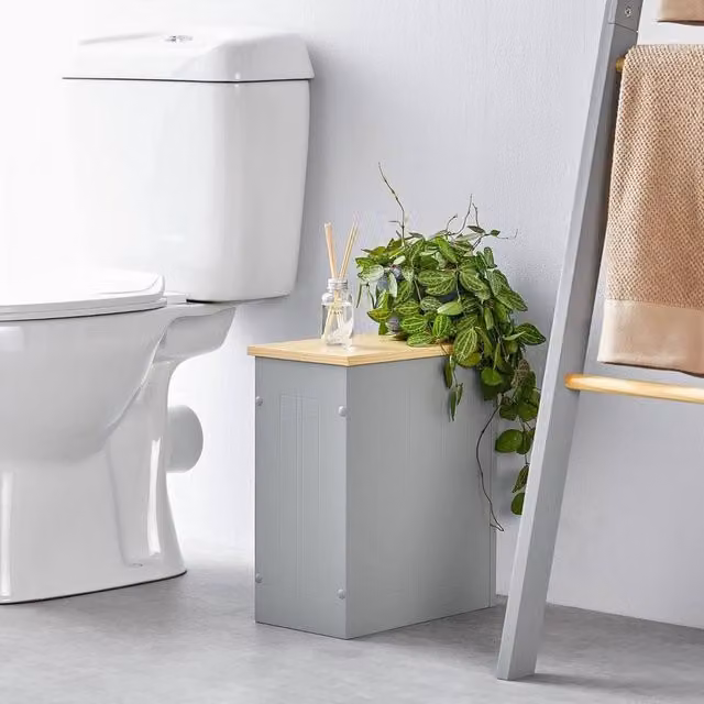 EONLION Grey Solid Wood Freestanding Covered Bathroom Storage Box with Lid, W/D/H: 50 x 35 x 30 cm