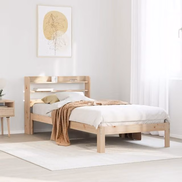 Berkfield Home Rustic Pine Bed Frame with Headboard and Side Compartments, Brown, W/D/H: 90 x 200 cm
