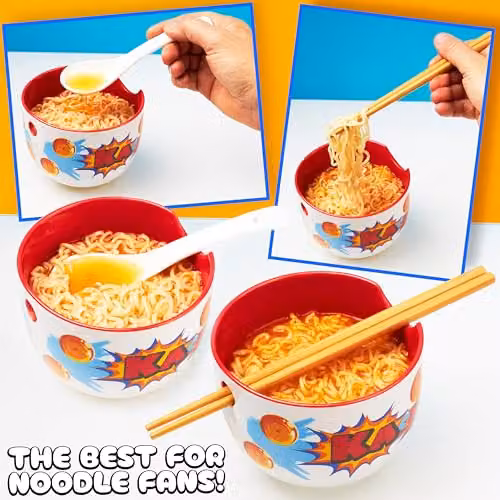 Get Trend Dragon Ball Ramen Bowl Set, Multicolour Ceramic Japanese Rice Noodles Bowl with Ceramic Spoon and Bamboo Chopsticks, 600ml – 5