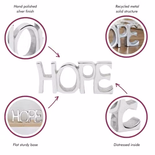 Paper High Reclaimed Metal Hope Sign in Silver, W: 19 cm x H: 8.5 cm – 3