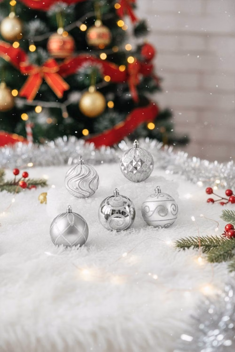 Living and Home 16-Piece Silver Glass Christmas Ornament Set with Geometric Spiral, Diamond and Wave Designs – 3
