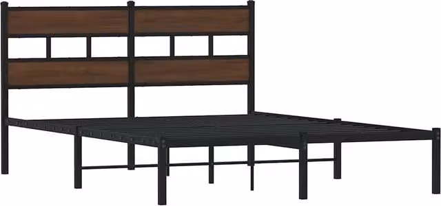 Berkfield Home Elegant Bed Frame with Headboard in Brown Oak, W/D/H: 140 x 200 x 91.5 cm