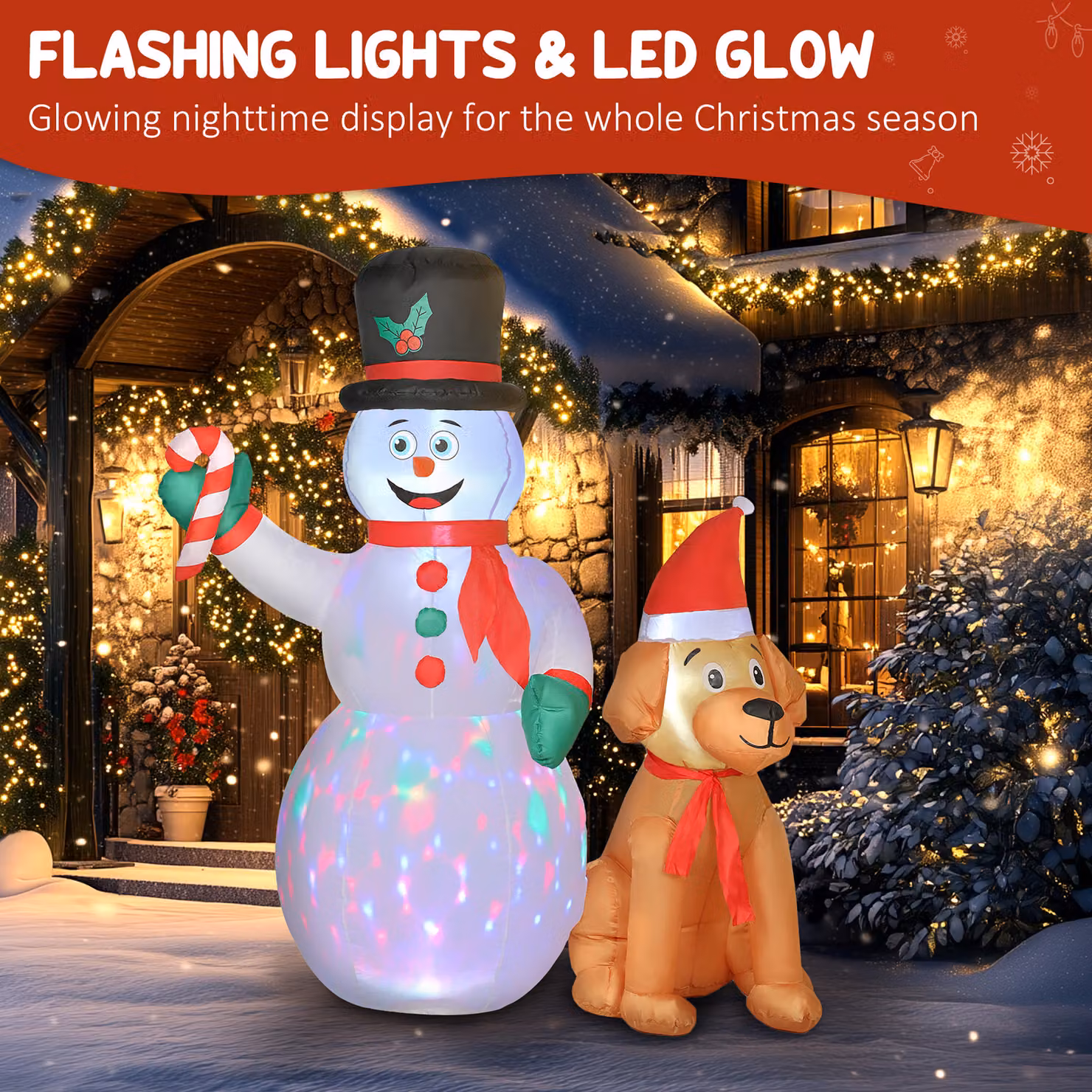 Outsunny 6ft Christmas Inflatable Snowman and Dog Decoration with Built-in LED and Flashing Lights for Indoor and Outdoor Use – 4