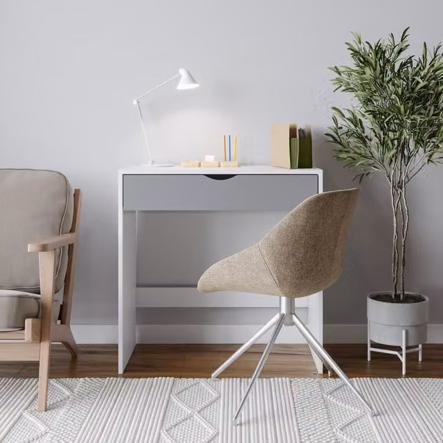 URBNLIVING Modern Wooden 1 Drawer Computer Desk and Dressing Table in White and Grey