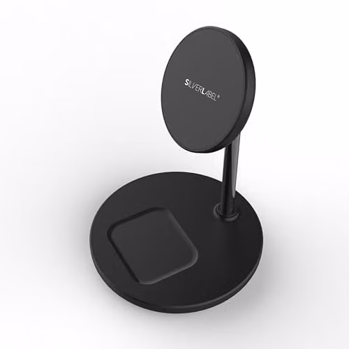 SilverLabel 15W Magnetic Charging Stand and Pad in Black for MagSafe and QI-Enabled Devices – 1