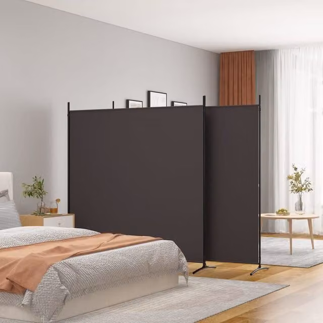 Berkfield Home 3-Panel Brown Fabric Room Divider, H 180 cm x W 525 cm