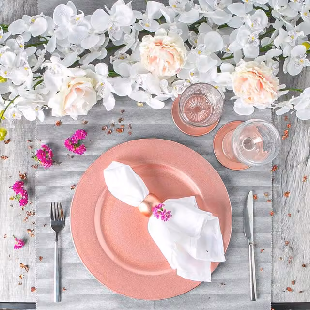 Argon Tableware 18 Piece Rose Gold and Pink Metallic Melamine Charger Plate Set