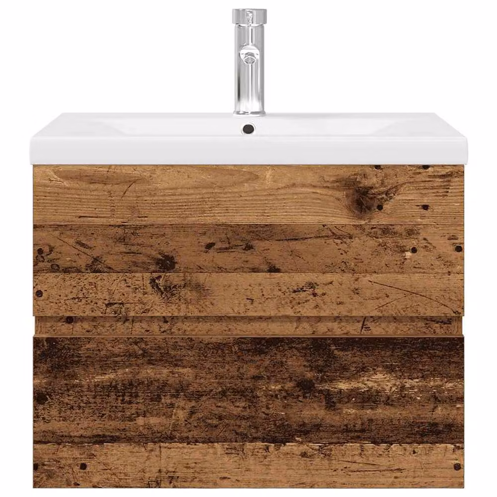 Berkfield Home Freestanding Sink Cabinet with Built-in Basin and Faucet in Brown Old Wood, W/D/H: 60.0 x 45.0 x 38.5 cm – 2