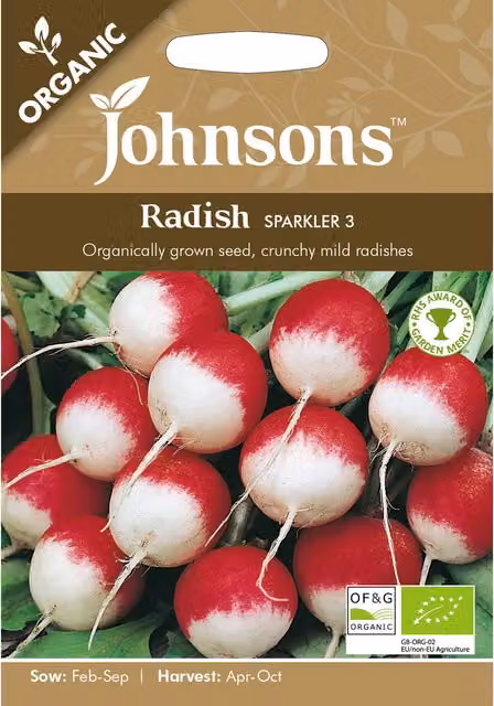Johnsons Organic Radish Sparkler Vegetable Seeds, Red and White Variety