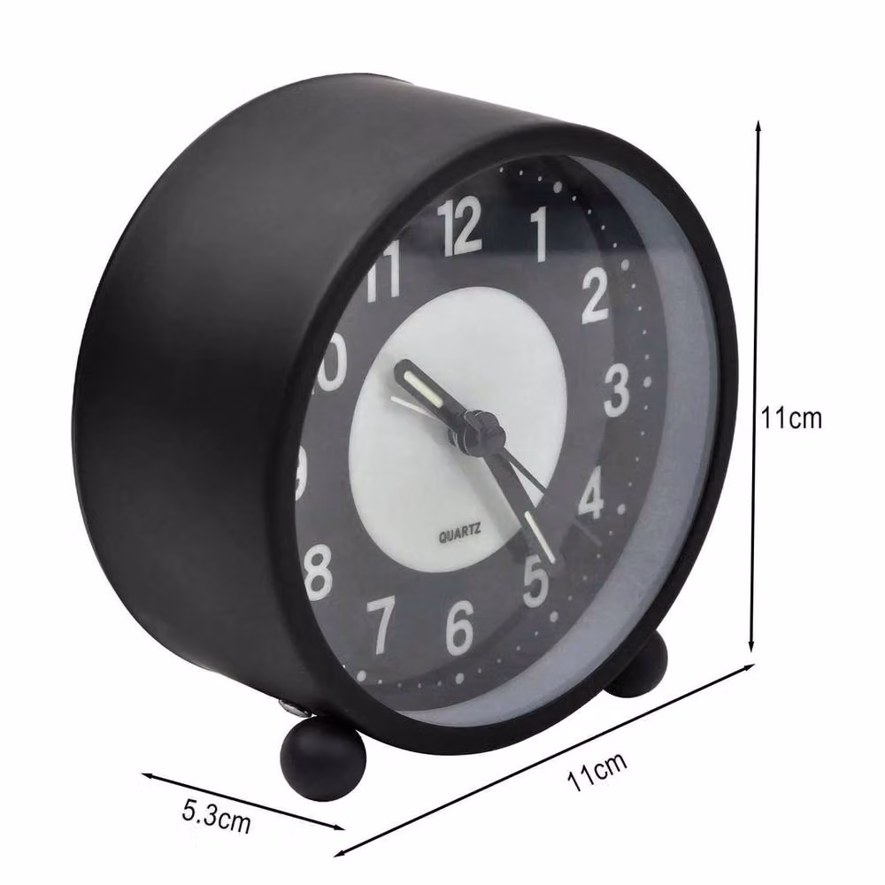 NESTLUNE Silent Non-Ticking Glow-in-the-Dark Bedside Alarm Clock, Black, W: 100 cm, H: 60 cm, D: 11 cm – 2