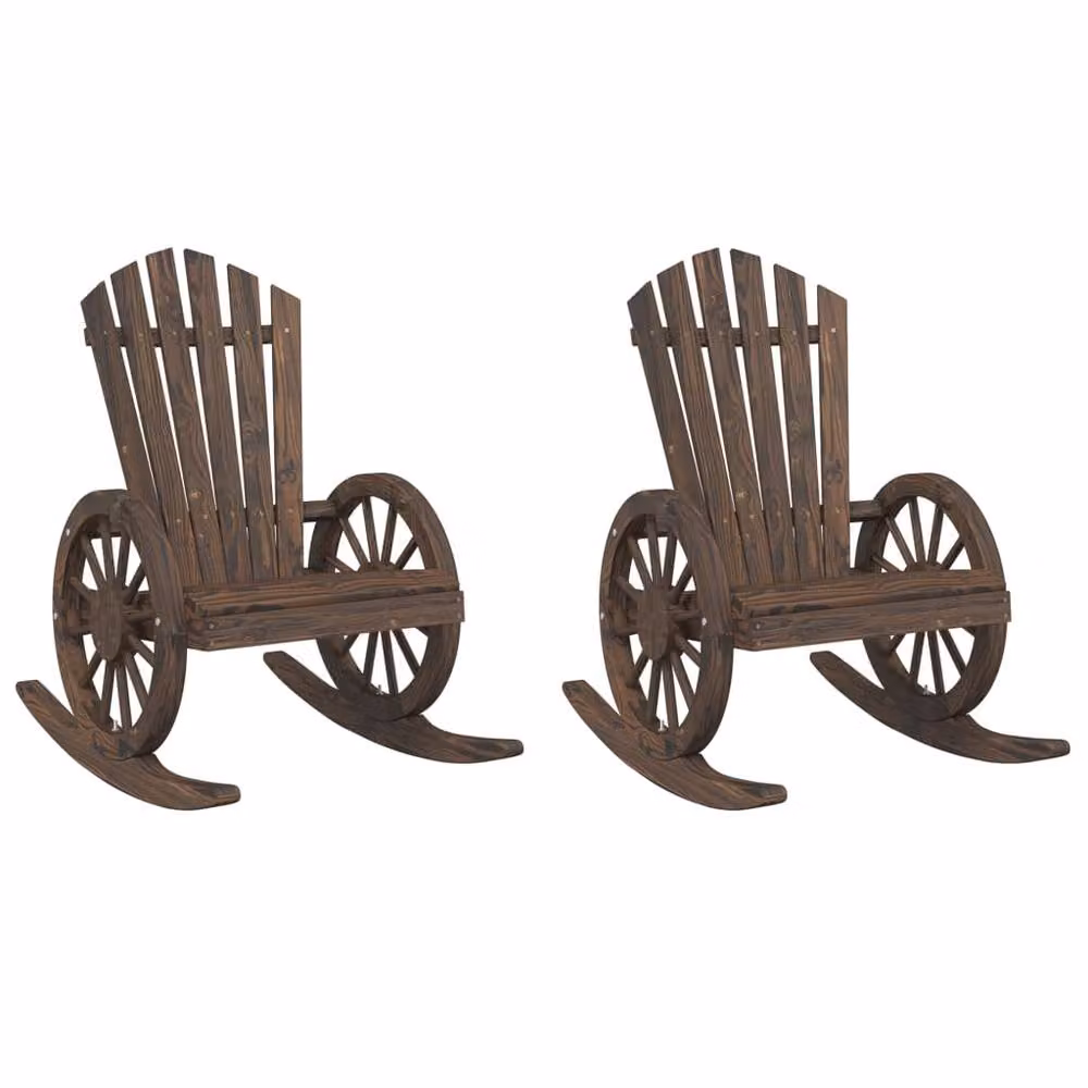 Berkfield Home Set of 2 Rocking Adirondack Chairs in Brown Solid Wood Fir – 3