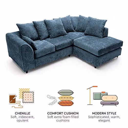 Abakus Direct Harriet Right Facing Corner Sofa in Dark Blue Crushed Chenille – 6