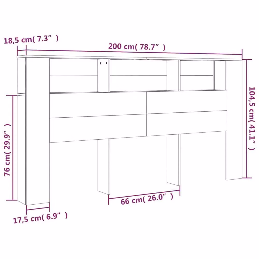 Berkfield Home Headboard Cabinet in Concrete Grey with Integrated Shelf, W: 200 cm, D: 18.5 cm, H: 104.5 cm – 3