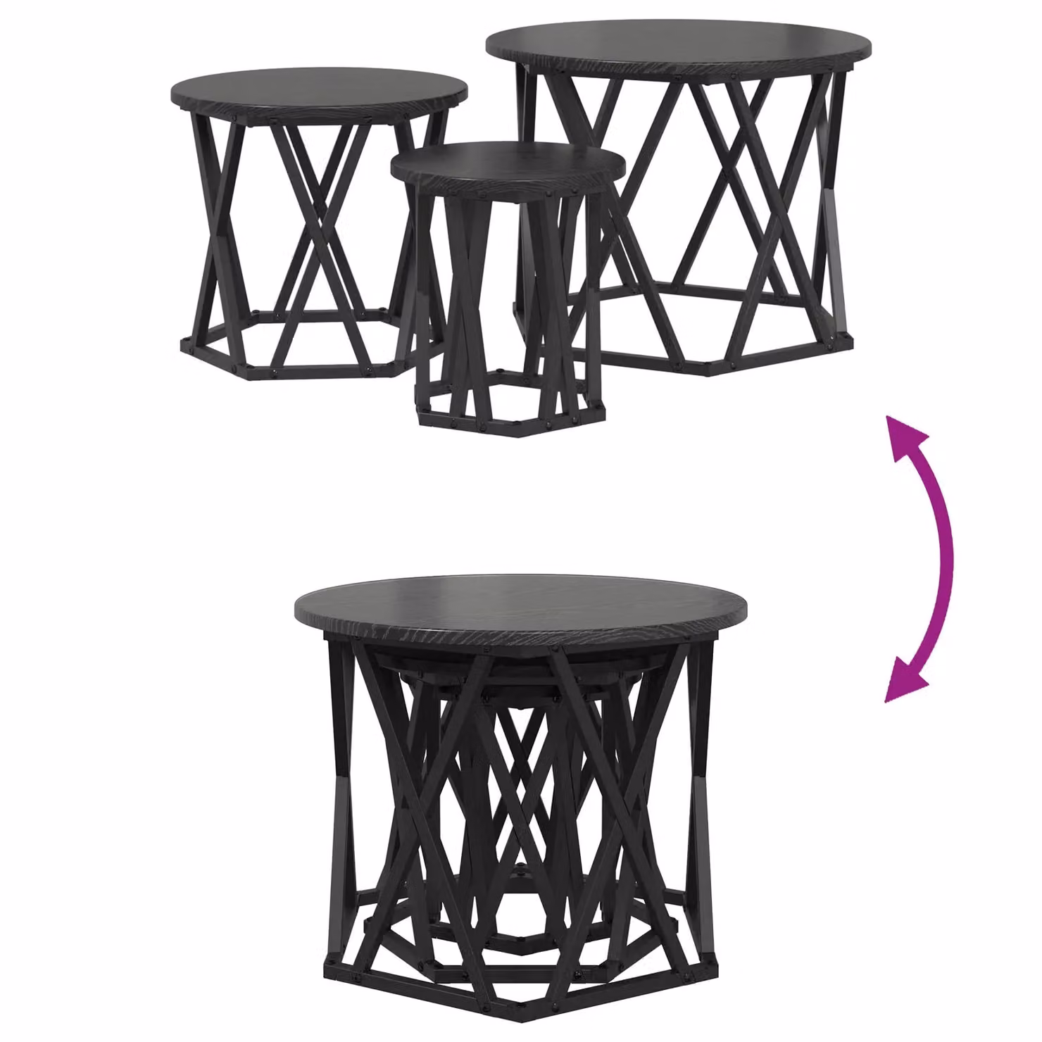 Berkfield Home Nesting Side Tables, Set of 3, Black Oak, Round MDF Laminate – 8