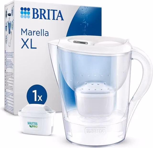 Brita Marella XL Water Filter Jug in White with 3.5 l Capacity and 1x MAXTRA PRO Pure Performance Cartridge