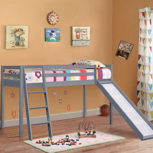 Comfy Living Grey 3ft Single Mid Sleeper Bed with Slide Add On, Solid Wood, W/D/H: 90 x 190 cm