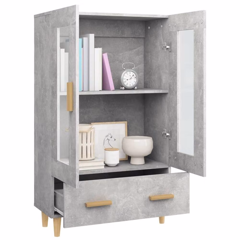 Berkfield Home Modern Highboard in Grey with Glass Doors and Internal Drawers, W/D/H: 70 x 31 x 115 cm – 3