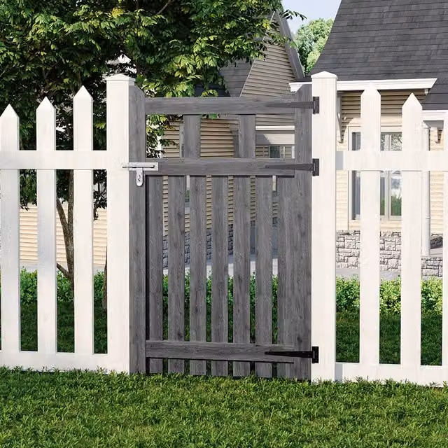 Livingandhome Grey Spruce Wood Single Garden Fence Gate with Raised Sides, W: 76 cm, H: 120 cm
