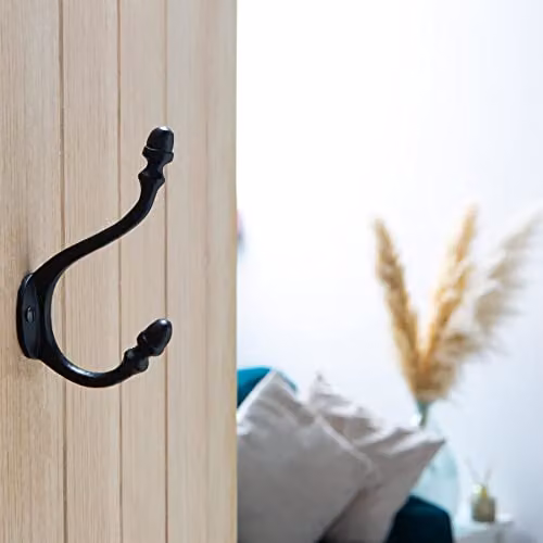 Hammer and Tongs Antique Deco Hat and Coat Hook, Matt Black Iron, H: 135 mm – 4