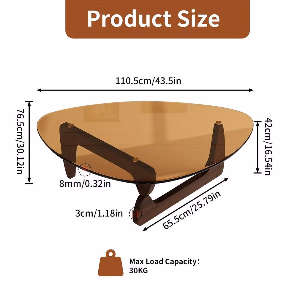 FLAVORA Modern Irregular Glass Coffee Table with Brown Wood Base – 2
