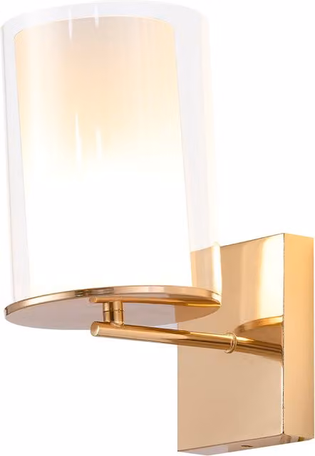 Living Star Modern Cylinder Glass and Metal Wall Light in Gold/Brass