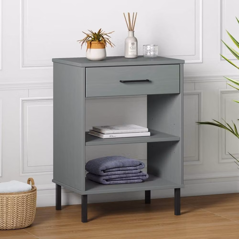 Berkfield Home Oslo Grey Solid Wood Pine Console Cabinet with Metal Legs – 1