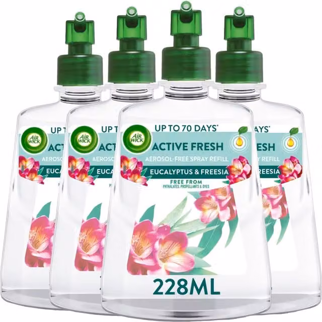 Air Wick Eucalyptus and Freesia Aerosol-Free Automatic Spray Refill, 4 x 228ml, Multicolour