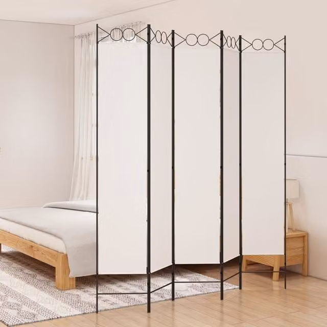 Berkfield Home 5-Panel Fabric Room Divider in White, W/H: 200 x 220 cm