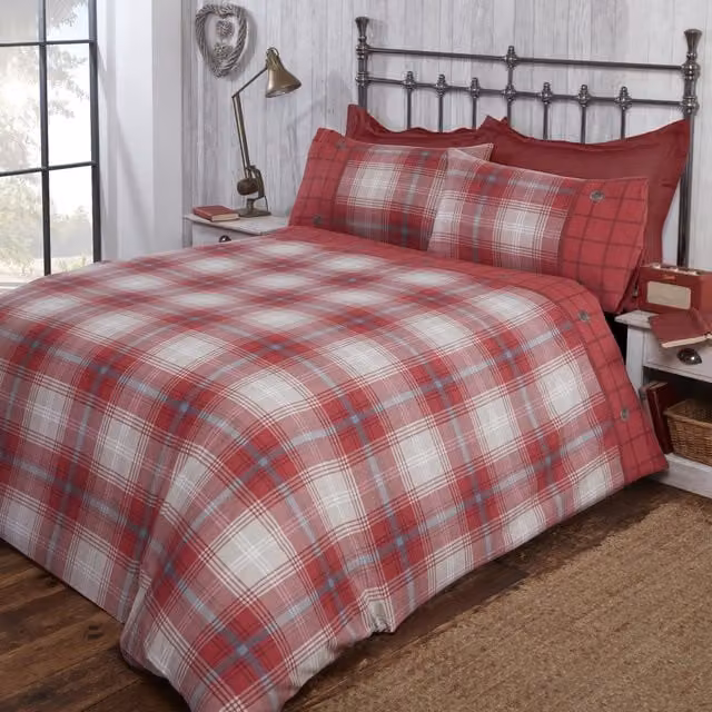 Rapport Home Kintyre Red Checked Polycotton Duvet Set with Pillowcase, W: 180 cm, L: 200 cm