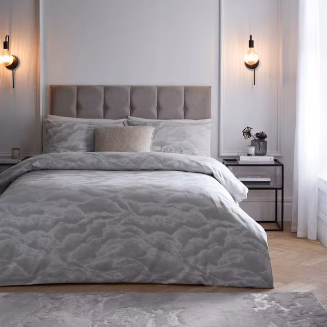 Paoletti Ellora Silver Jacquard Duvet Cover Set, W: 180 cm, H: 200 cm