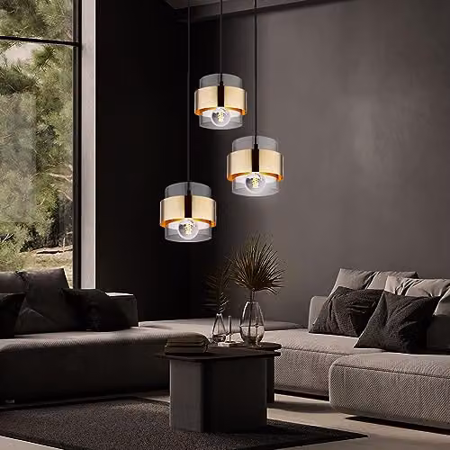 Globo Lighting Milley Pendant Light with Transparent Glass and Gold/Brass Rings, Diameter: 45 cm – 3