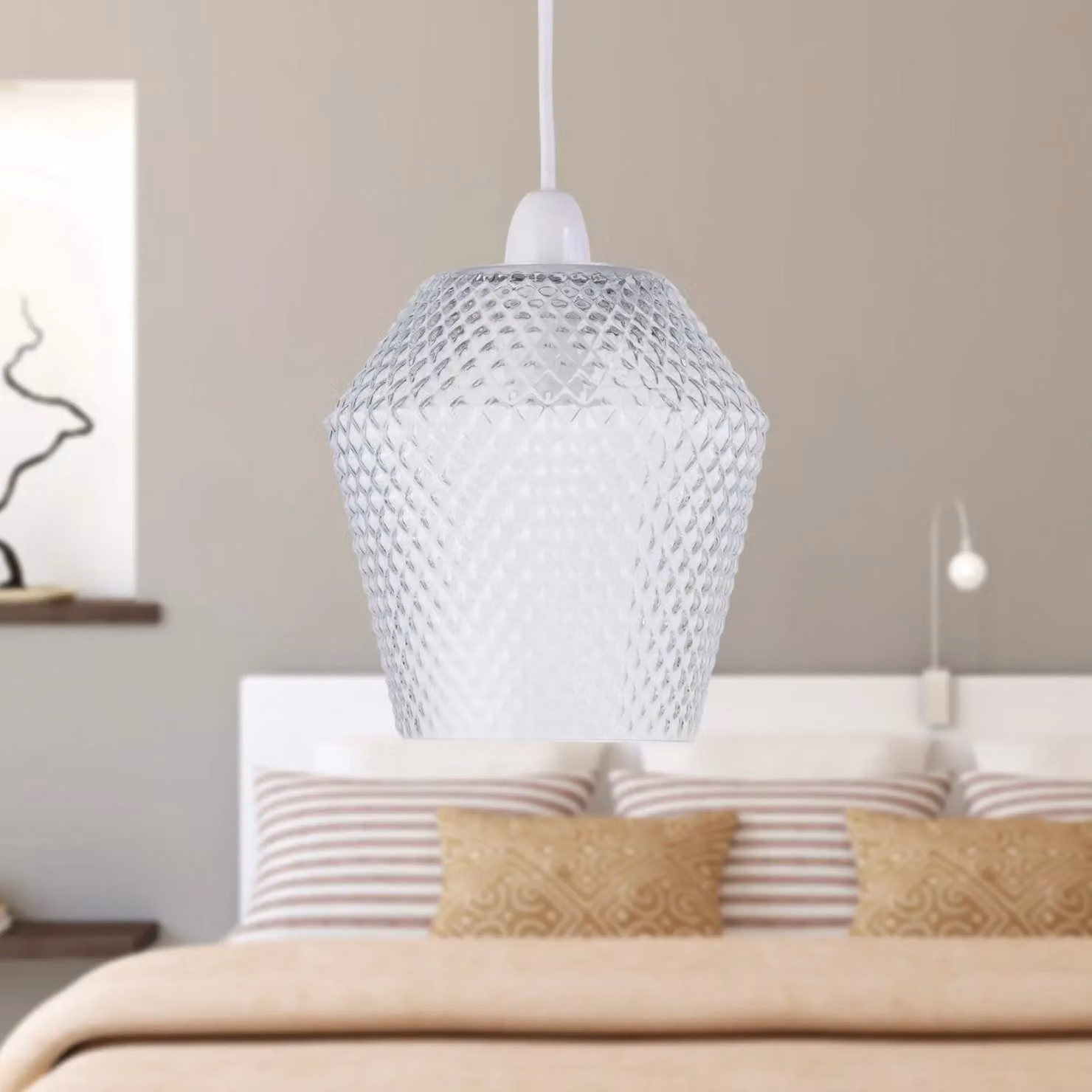 First Choice Lighting Set of 2 Porter Transparent Textured Glass Cylinder Easy Fit Pendant Shades – 3
