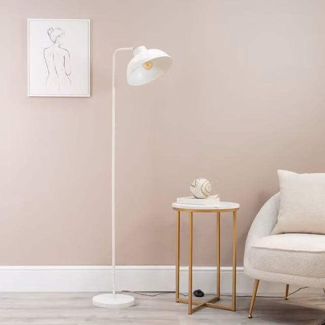 ValueLights Morris Industrial Floor Lamp with Angled Metal Dome Shade in White