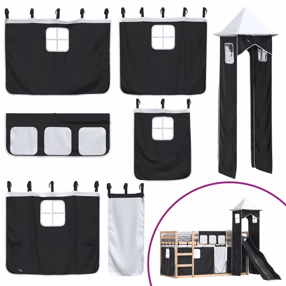 Berkfield Home Solid Wood Childrens Bunk Bed with Slide in White and Black, W/D/H: 80 x 200 cm – 4